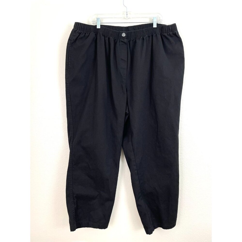Woman Within Plus Size 28W Black Pull On Pants 100%‎ Cotton Pockets
